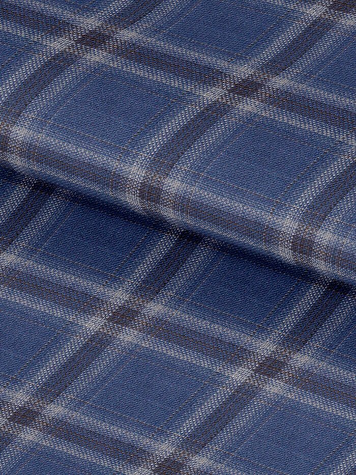 Royal Sky Blue Checks Wool & Linen Premium Vest Fabric
