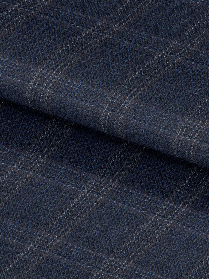 Classic Navy Blue Checks Wool & Linen Premium Vest Fabric